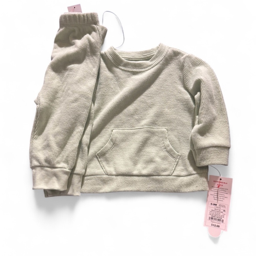 Cat and Jack Green Ribbed Toddler Sweater and Pants Set 6-9Months